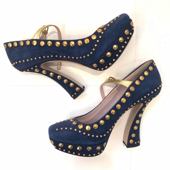 MIU MIU Studded Navy Blue Suede Shoe Sz 40.5 - Picture 6 of 8